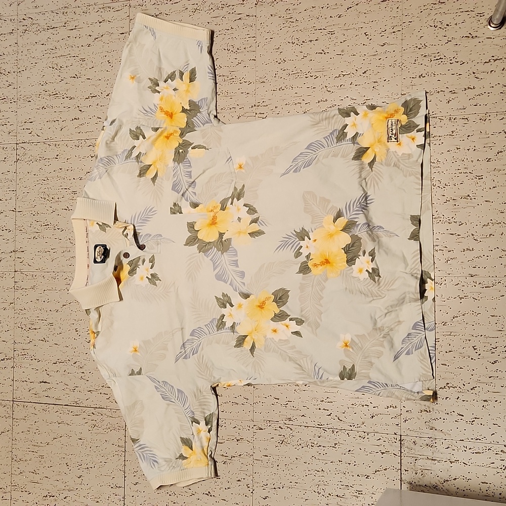 Tommy Bahama 1/4 Button Down Short Sleeve Floral Print Casual Polo Shirt Vintage